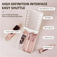 Miroir de maquillage portable rechargeable par USB avec logo personnalisé, 12 LED, avec fonctionnalités personnalisées, boîte à pinceaux cosmétiques rose