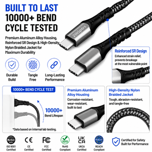 <span class=keywords><strong>C</strong></span>âble USB 3.2 Gen 2x2 Type <span class=keywords><strong>C</strong></span> vers <span class=keywords><strong>C</strong></span> LUNG KAY PD 100W, charge rapide 5A, transfert de données vidéo 20 Gbps pour MacBook, ordinateur portable, SSD, OEM personnalisé - Product Image 2