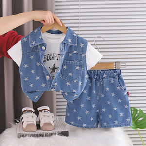 Ensemble en jean pour garçons : <span class=keywords><strong>Gilet</strong></span> sans manches, T-shirt et short – 3 pièces respirantes pour l'été, pour enfants de 1 à 5 ans - Product Image 3