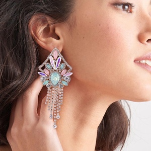 European American Trendy Retro Women's Zinc Alloy <b>Silver</b> Plated <b>Stud</b> Earrings Heavy Industry Crystal Rhinestone Tassels - Product Image 1