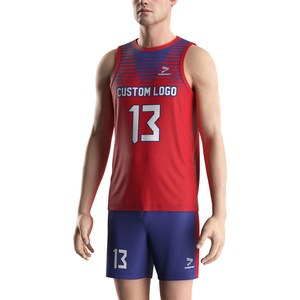 Uniformes de Voleibol Sublimados Lisos de Secado Rápido al por Mayor, Camisetas sin Mangas para Voleibol, Color Granate y Azul para Hombre - Product Image 4