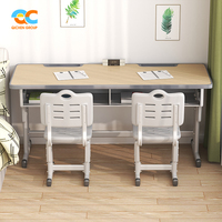 Ensemble de bureau et chaise double pour étudiants, réglable en hauteur, en métal, pour écoles primaires, certifié par l'usine, OEM ODM