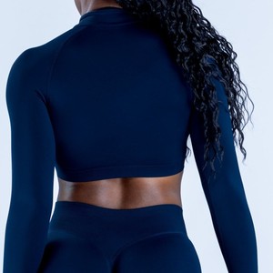 Wholesale Breathable Matte Nylon Fabric Tight Fitting <strong>Half</strong> Zip Long Sleeve <strong>Jacket</strong> Thumb Holes Fitness Wear Zipper - Product Image 4