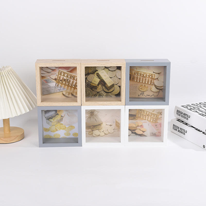 Al por mayor Hucha de ahorro cuadrada de madera blanca con ranura para monedas para niños y adultos, MOQ flexible, suministro directo de fábrica - Product Image 3