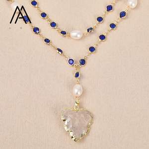 Bisel <span class=keywords><strong>de</strong></span> 26 pulgadas, colgante <span class=keywords><strong>de</strong></span> cuarzo transparente Natural sentado con collar <span class=keywords><strong>de</strong></span> cadena <span class=keywords><strong>de</strong></span> perlas, joyería envolvente a <span class=keywords><strong>mano</strong></span> para mujer - Product Image 4