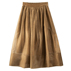 Media falda de paraguas verde retro elegante francés para damas de cintura alta estilo esponjoso Delgado aspecto informal - Product Image 5