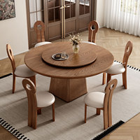 Table Ronde Simple en Bois Massif avec Pieds Carrés, Table et Chaises Robustes, Idéale pour Restaurants, Hôtels et Villas