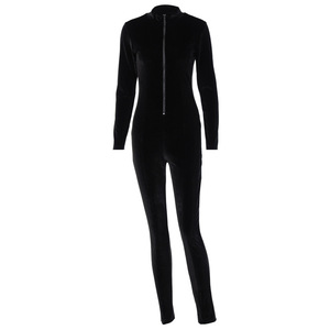 Nuova Tuta Intera Primaverile Nera a Maniche Lunghe per Donna, Abbigliamento con Cerniera <span class=keywords><strong>in</strong></span> <span class=keywords><strong>Velluto</strong></span>, Jumpsuit Aderente alla Moda - Product Image 5