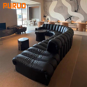 Puruo - Juego de Sofás Modulares en Forma de C de 7 Plazas, Muebles Foshan OEM de Alta Gama, Sofás de Piel Sintética Italiana de Lujo para Salón de Recepción de Villas - Product Image 2