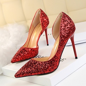 Último Diseño de Zapatos de Tacón Alto con Lentejuelas y Abertura Lateral para Mujer, Zapatos de Boda Brillantes con Punta en Pico - Product Image 5