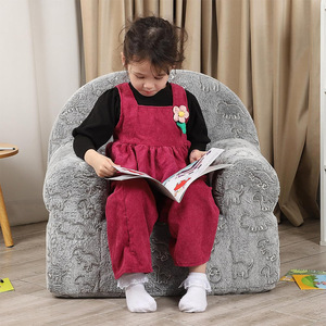 Children's <b>Sofa</b> Reading Chair Gray Fabric High Elastic Foam <b>Sponge</b> 3 Years Above Single Seat With Handrails - Product Image 4