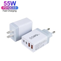 4 en 1 4 ports GaN 55W Voyage USB Type C Charge rapide Station de charge intelligente multifonction Chargeur mural 4 ports