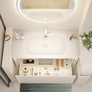 Modern intelligent jijianfeng hot-bent integrated basin <b>rubber</b> wood <b>paint</b> bathroom cabinet combination - Product Image 4