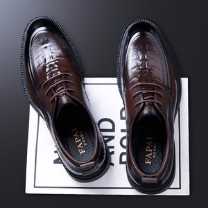 Fapai Men's Leather Oxfords Brown Formal Business <b>Shoes</b> Lace-Up Office Wear Durable <b>Comfortable</b> Commuter Style - Product Image 2