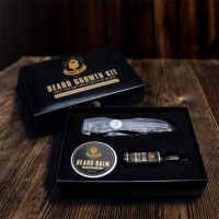 Huile à barbe de marque privée, crème au beurre, masseur à micro aiguille, kit de barbe pour hommes Kit de toilettage et de soin de barbe