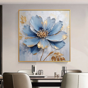 Pintura al óleo floral abstracta, arte de pared enmarcado cuadrado, marco dorado, pintura decorativa hecha a mano para sala de estar, fondo de sofá - Product Image 1