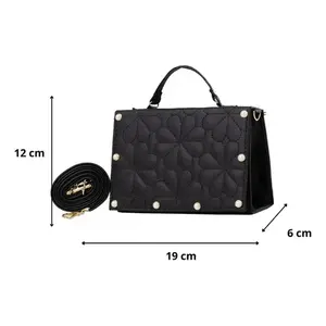 Bolso Cruzado Gisela para Mujer de Fana, Negro, Cuero Genuino, Cierre de Cremallera, Correa Única, Patrón Geométrico, Estilo Veraniego - Product Image 1