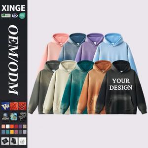 Sudadera con Capucha Corta y Holgada para Hombre, Estilo Urbano, con Lavado Ácido y Diseño Bordado, para Invierno, Servicio Personalizado OEM - Product Image 1