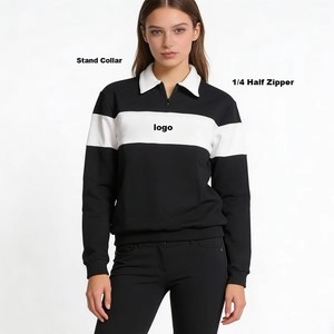 Sudadera ecuestre de manga larga para mujer con cuello alto y cremallera 1/4, bloques de color, top para montar a caballo, personalizable - Product Image 1