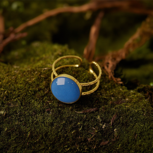 Bague de mode plaquée or en acier inoxydable 316L avec pierre bleue, style manchette, bijou ajustable - Product Image 3