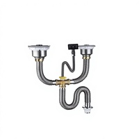 Accessoires de tuyauterie d'évier de cuisine double en acier inoxydable 304 transfrontalier, type S-courbe, anti-colmatage, moderne et simple