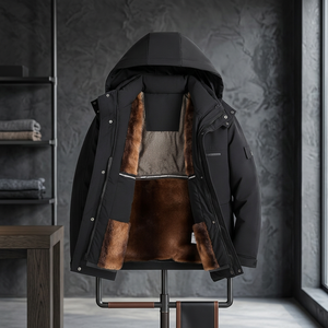 Parka Impermeable para Hombre, Chaqueta de Invierno con Capucha, Forro de Piel Grueso, Abrigo Cálido - Product Image 3