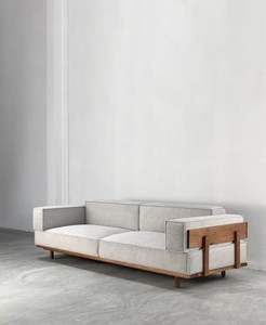 Canapé d'angle trois places de style américain moderne et minimaliste, avec chaise longue à accoudoir gauche, garnissage en éponge, tissu en lin et coton, pour usage commercial et hôtelier - Product Image 6