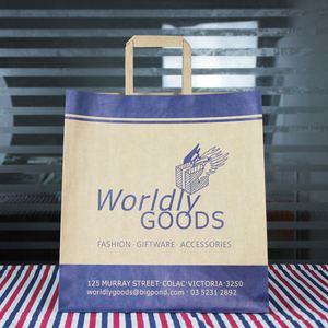 Sacs en papier kraft personnalisés avec votre logo, imprimés en usine, à poignée plate, pour cadeaux et achats - Product Image 4