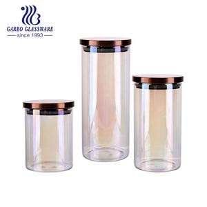 الجملة مخصص رخيصة مختومة اسطوانة الغذاء الحلوى حاويات مربع برطمانات تخزين زجاجية مع خشبية أعلى غطاء زجاجة حزمة - Product Image 3