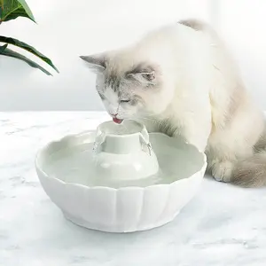 Pet supplier cat home use no noise automatic ceramic hoist pet water fountain cat ceramic drinking fountain