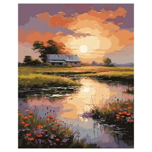 Kit de Pintura por Números en Lienzo Pintado a Mano Marca XIXI, Serie Paisaje, Atardecer, Campo, Camino, Plegable, Sin Marco, Hermoso - Product Image 1