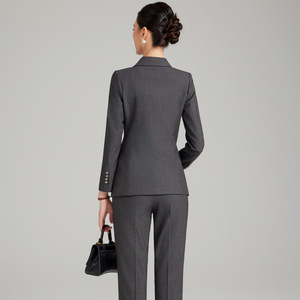 Women Grey Suit Set Polyester Worsted Anti-Wrinkle Commute Autumn Winter - Product Image 4