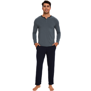 Liquidation : Ensemble de pyjama en bambou pour homme, couleur unie, vêtements de détente doux pour la maison, vente en gros, en stock, prêt à être expédié - Product Image 3