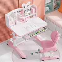 Ensemble de chaise et bureau d'apprentissage ergonomiques pour enfants, bleu rose, réglable en hauteur, meubles de maison, tables d'étude en bois pour enfants