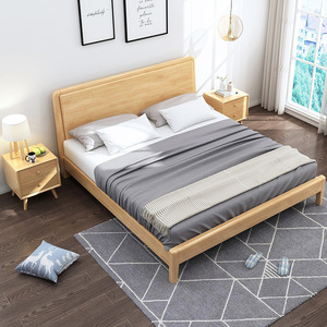 Nordic 1.8m Double <b>Bed</b> 1.5m Single Solid Wood Simple Modern Style for Home Hotel Homestay Soft Frame Bedroom SH-809# Home Furnit - Product Image 2