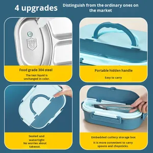 Students Office Workers' Insulated 304 Stainless Steel <b>Lunch</b> <b>Box</b> Soup Bowl Divided <b>Compartments</b> Chinese Style Square 1-3L - Product Image 3