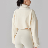 Veste de sport polaire respirante à fermeture éclair intégrale pour femme, col montant, manches longues, courte, tricotée sur le devant, chaude pour l'hiver