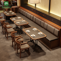 Ensemble table et chaises en bois et cuir pour restaurant commercial moderne, design moderne durable et respectueux de l'environnement pour les cafés, les cafétérias et les hôtels