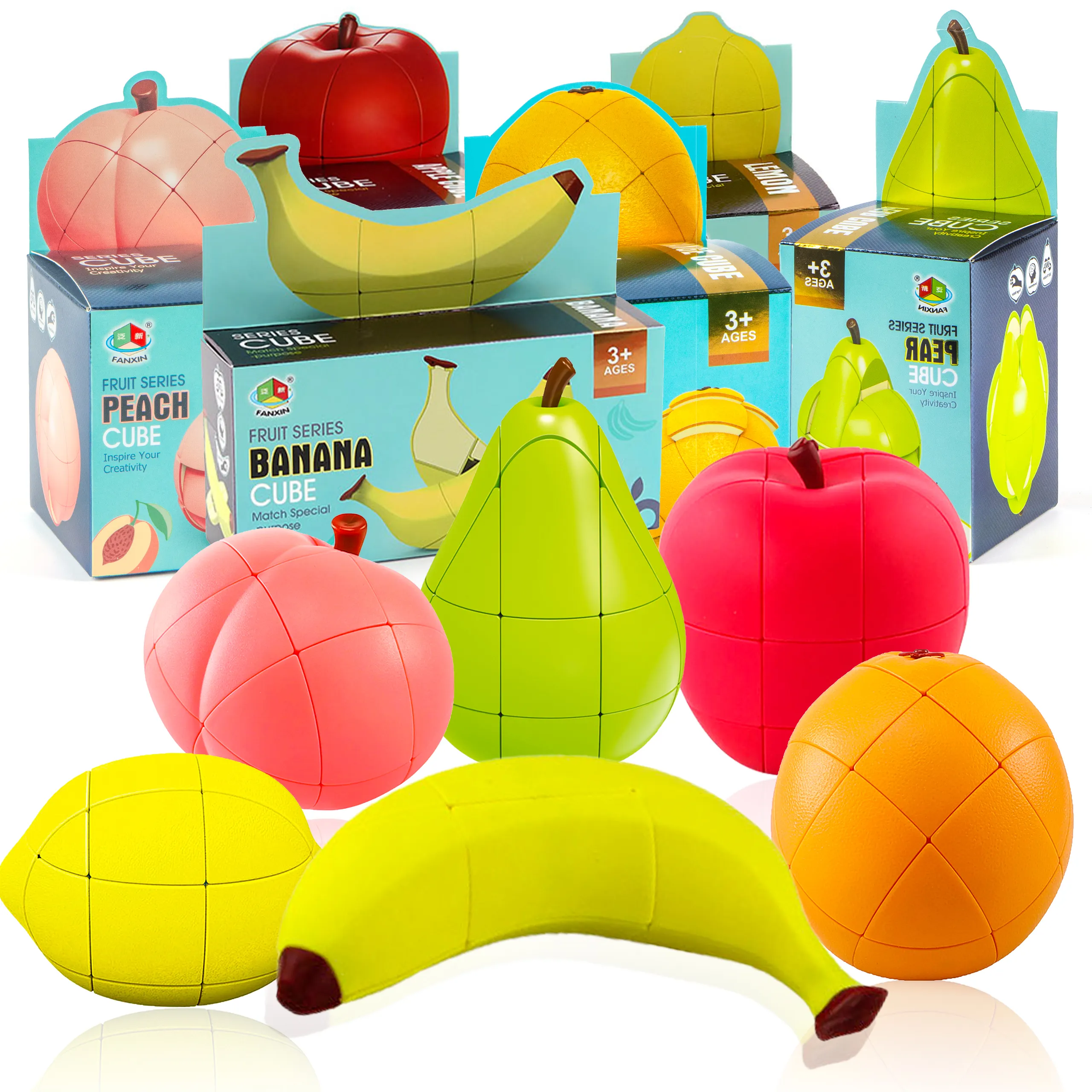 Cubo mágico de plástico de 3x3 velocidades para niños, Cubo de frutas de nuevo diseño, juguetes creativos, plátano y limón de Apple, juguete educativo