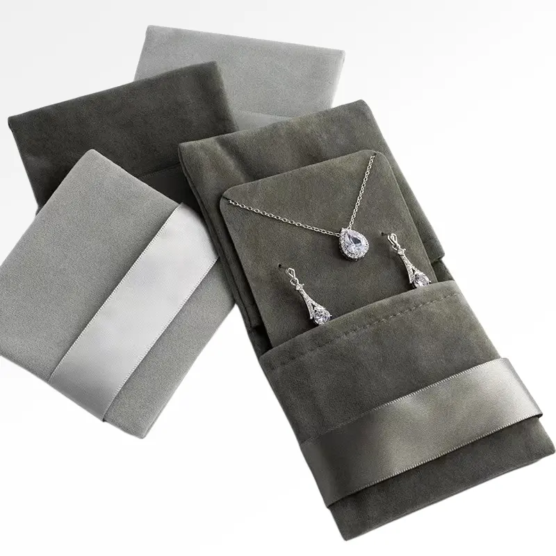 कस्टम मुद्रित बुद्ध मोती गहने पैकेजिंग बैग मखमल ज्वैलरी पाउच के साथ रिबन