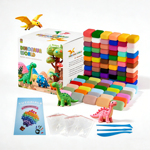 Kit de Pâte à Modeler Auto-Durcissante 72 Couleurs Thème Dinosaures Vente en Gros OEM ODM Logo Personnalisé 3 Outils Livre Tutoriel Jouet Pâte à Modeler Enfants en Gros - Product Image 1