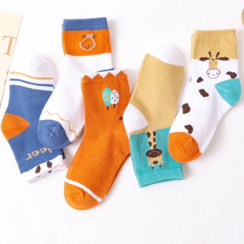 Calcetines tobilleros con dibujos de animales para niños y niñas, medias suaves de algodón con dibujos animados, de Alpaca, a la moda, lote de 5 unidades