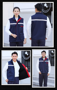 도매 패딩 코튼 반사 민소매 멀티 포켓 작업 남성용 조끼 조끼 - Product Image 4