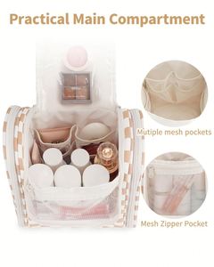 Hanging Toiletry <b>Bag</b> for Women Checkered Travel Makeup <b>Bag</b> Organizer Cosmetic Make up Toiletries <b>Bag</b> - Product Image 3