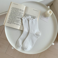 6 paires/lot chaussettes pour femmes à volants coton moyen Tube cheville chaussettes courtes respirant noir blanc ensemble printemps automne chaussettes