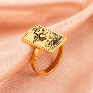 Anillo de oro con tarjeta de Tarot para mujer, sortija de boda Vintage de acero inoxidable, Horóscopo Vikingo, joyería - Product Image 4