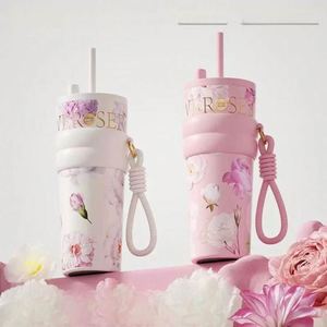 Floral Pattern 316 Stainless Steel Eco-Friendly 710ml <b>Large</b> Capacity 12hr Insulated Tumbler with Straw for Women - Product Image 2