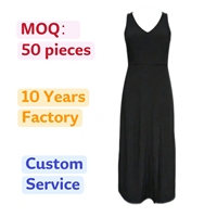 Robe longue noire unie sans manches à col en V pour femme, idéale pour le bureau, les soirées, les mariages, service personnalisé, 50 MOQ, vente en gros