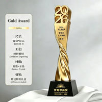 JINZUN Nouveauté 2026 Trophée en résine torsadée avec logo personnalisé, base en or, argent et cristal, pour récompense d'entreprise