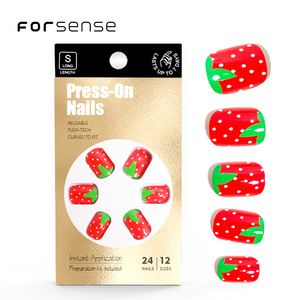 High Quality Short square Press on <strong>Nails</strong> for Girls <strong>Cute</strong> Strawberry Unique Designs Fake <strong>Nails</strong> Kawaii Fashion Red Artificial <strong>Nails</strong> - Product Image 1